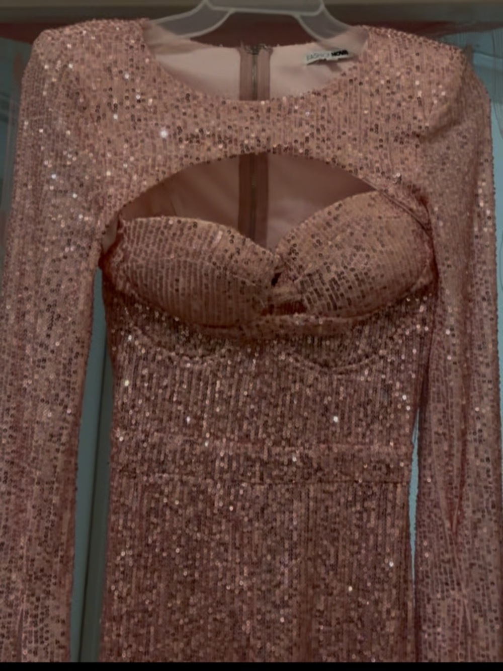 Fashion Nova Rose Gold Sequin Cutout Jumpsuit